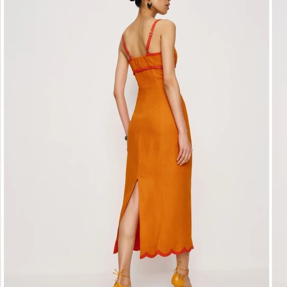 NWT REFORMATION Sara Linen Dress, Nectarine, 8P - Picture 3 of 4